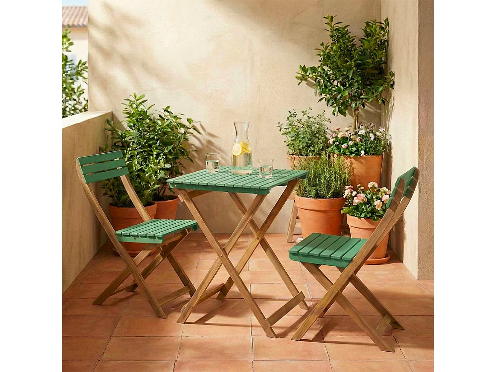 Dana - Set bistrot pliant de jardin 2 personnes en bois - Vert