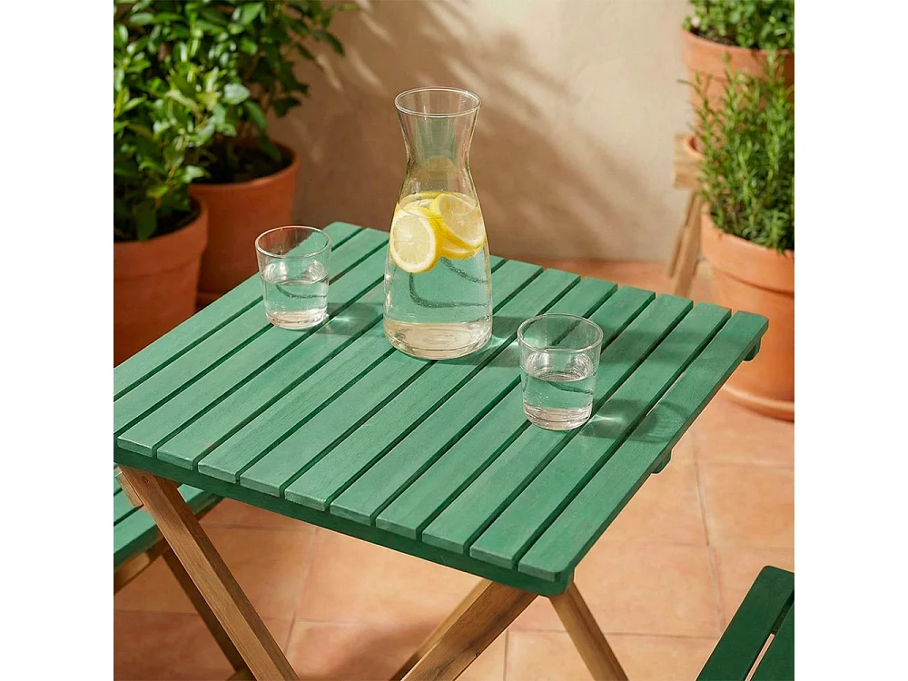 Dana - Set bistrot pliant de jardin 2 personnes en bois - Vert