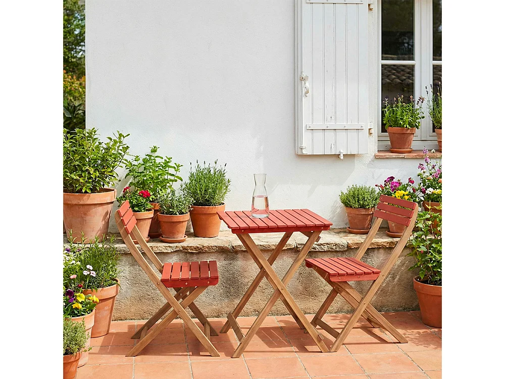Dana - Set bistrot pliant de jardin 2 personnes en bois - Terracotta