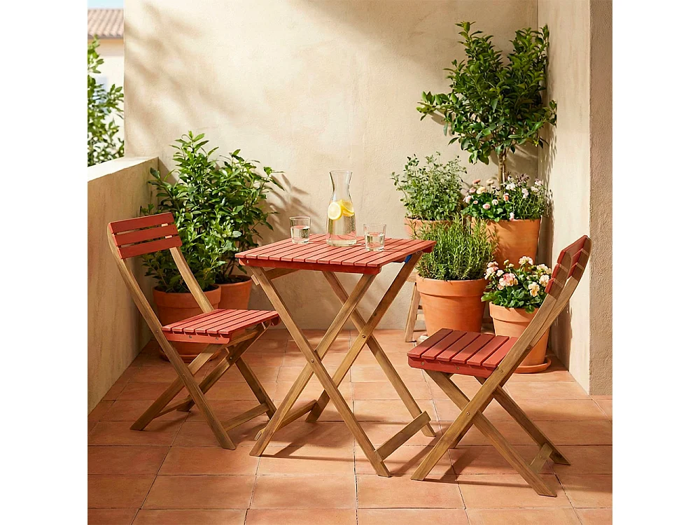 Dana - Set bistrot pliant de jardin 2 personnes en bois - Terracotta