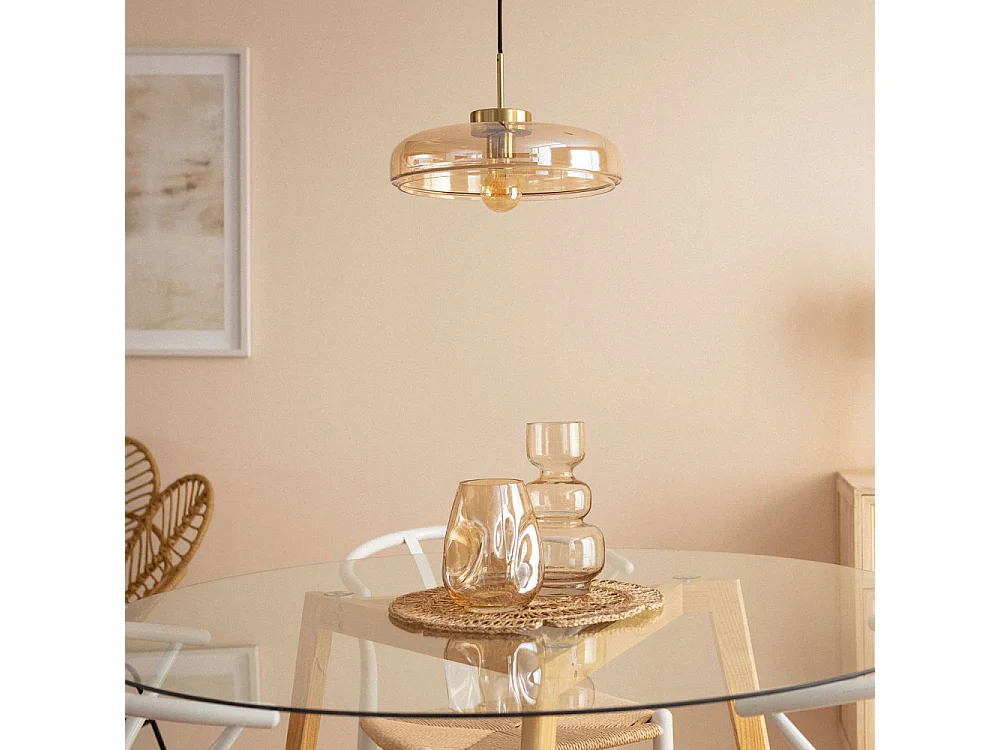 Neyo - Suspension ronde en verre ø34cm - Verre ambré