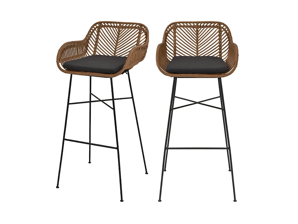 Nunuhai - Lot de 2 tabourets de bar en rotin H76cm - Bois foncé