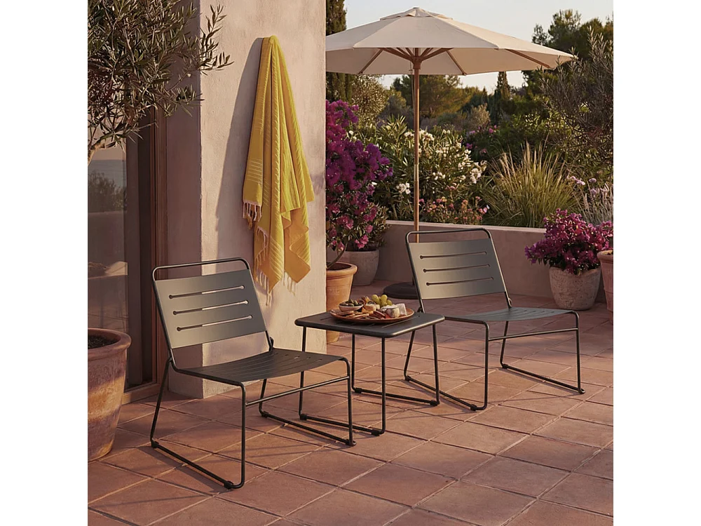 Solena - Salon de jardin 2 personnes en métal - Gris foncé