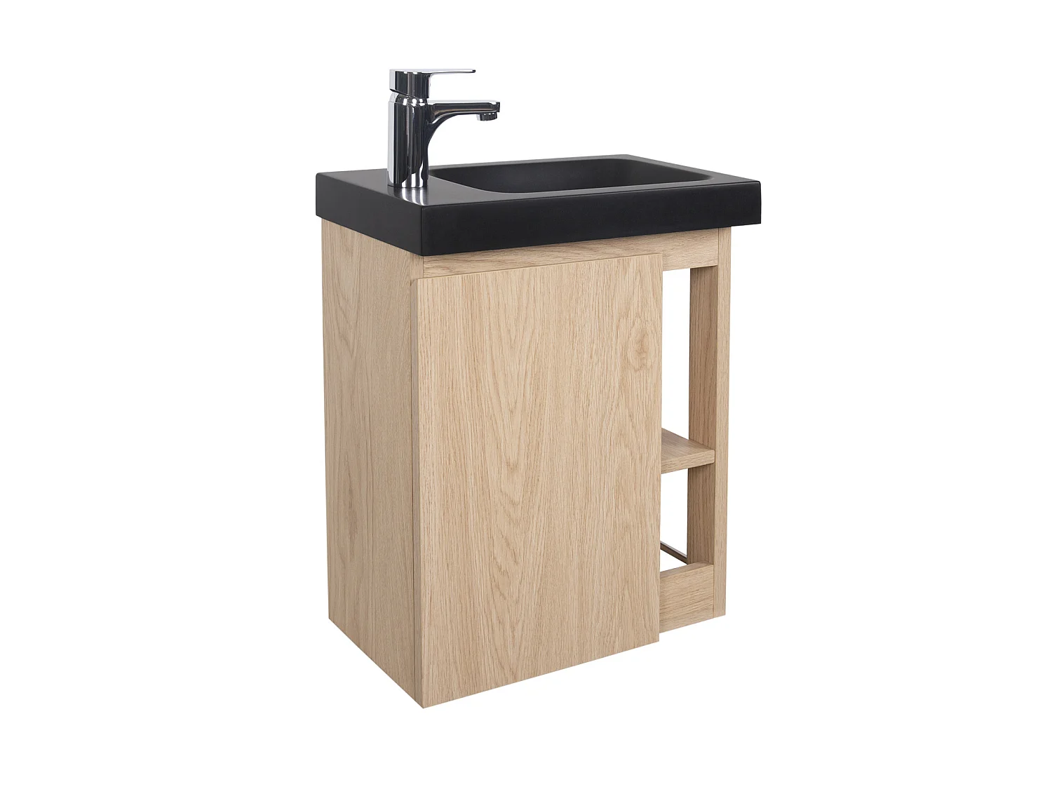 Szafka pod umywalkę wiszącą MILTON, dł. 41,5 x gł. 23,5 cm, prostokątna, dąb, z czarną umywalką
