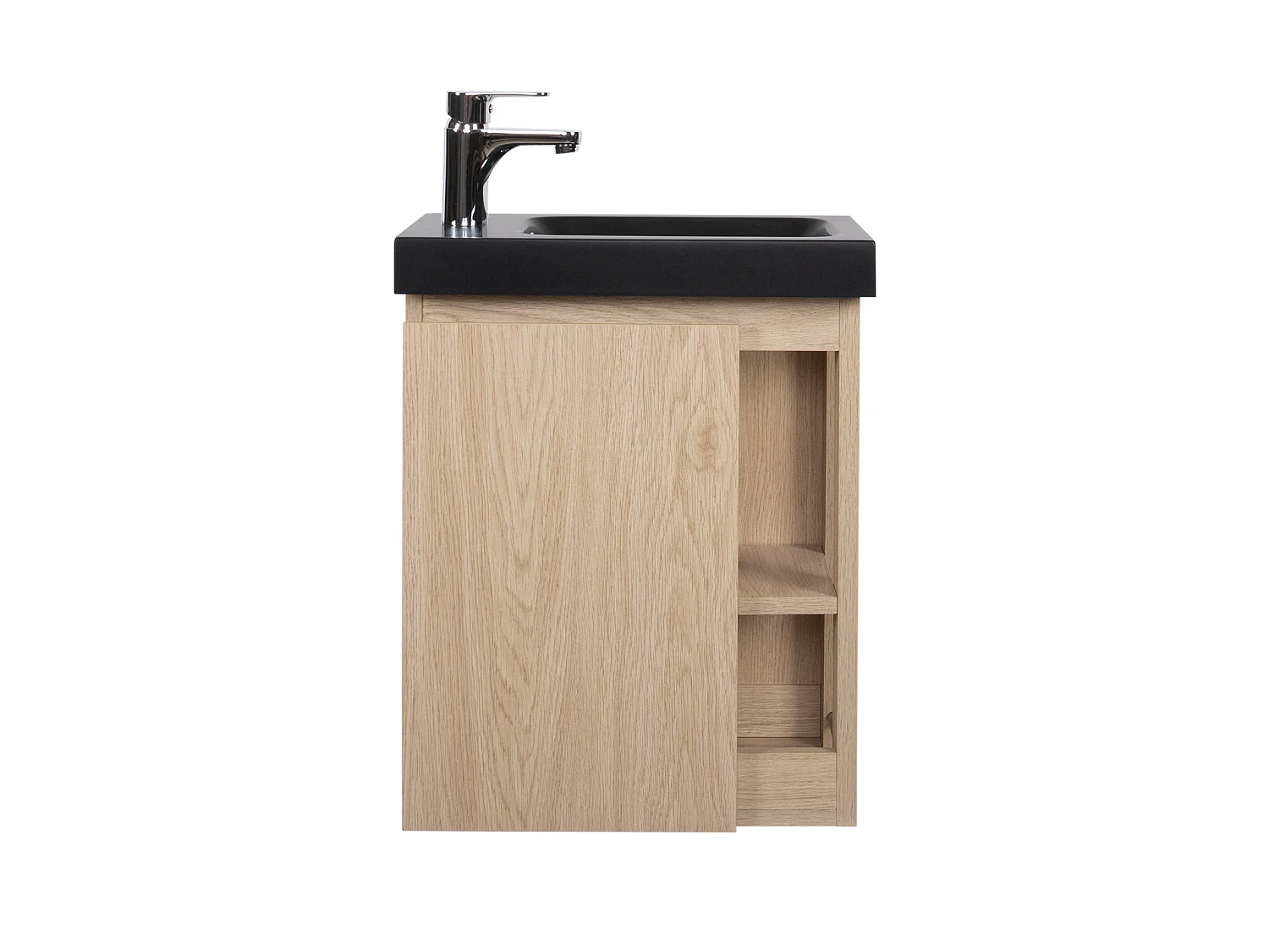 Szafka pod umywalkę wiszącą MILTON, dł. 41,5 x gł. 23,5 cm, prostokątna, dąb, z czarną umywalką