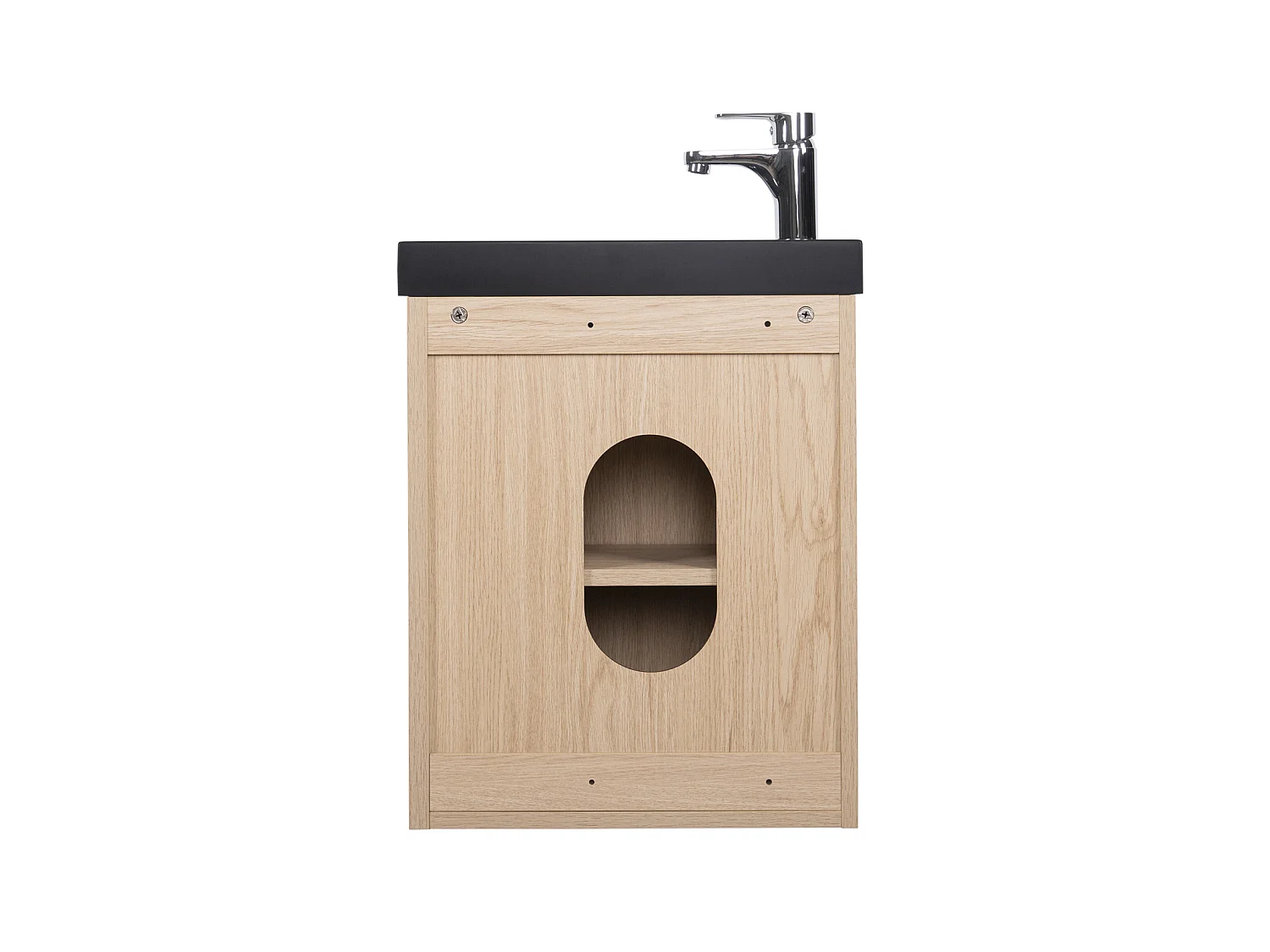 Szafka pod umywalkę wiszącą MILTON, dł. 41,5 x gł. 23,5 cm, prostokątna, dąb, z czarną umywalką