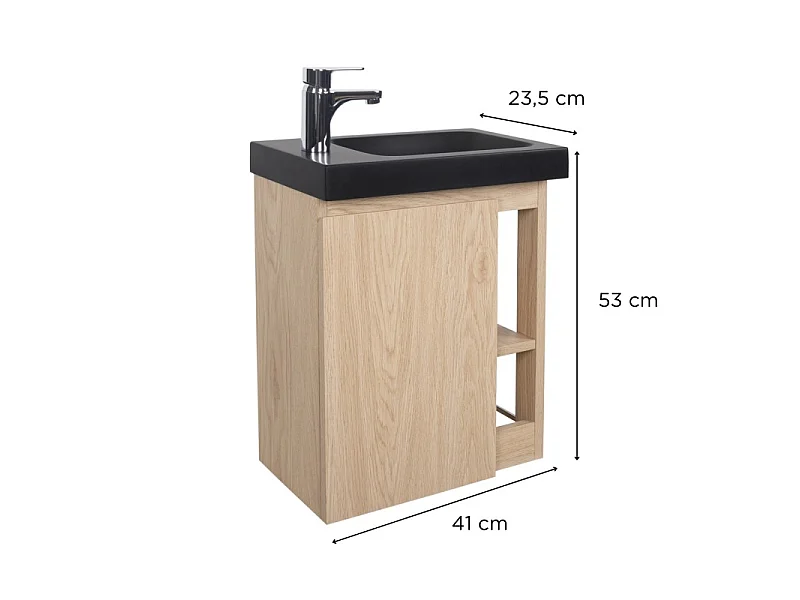 Mobile lavabo sospeso MILTON L.41,5 x P.23,5 cm rettangolare rovere con lavabo nero