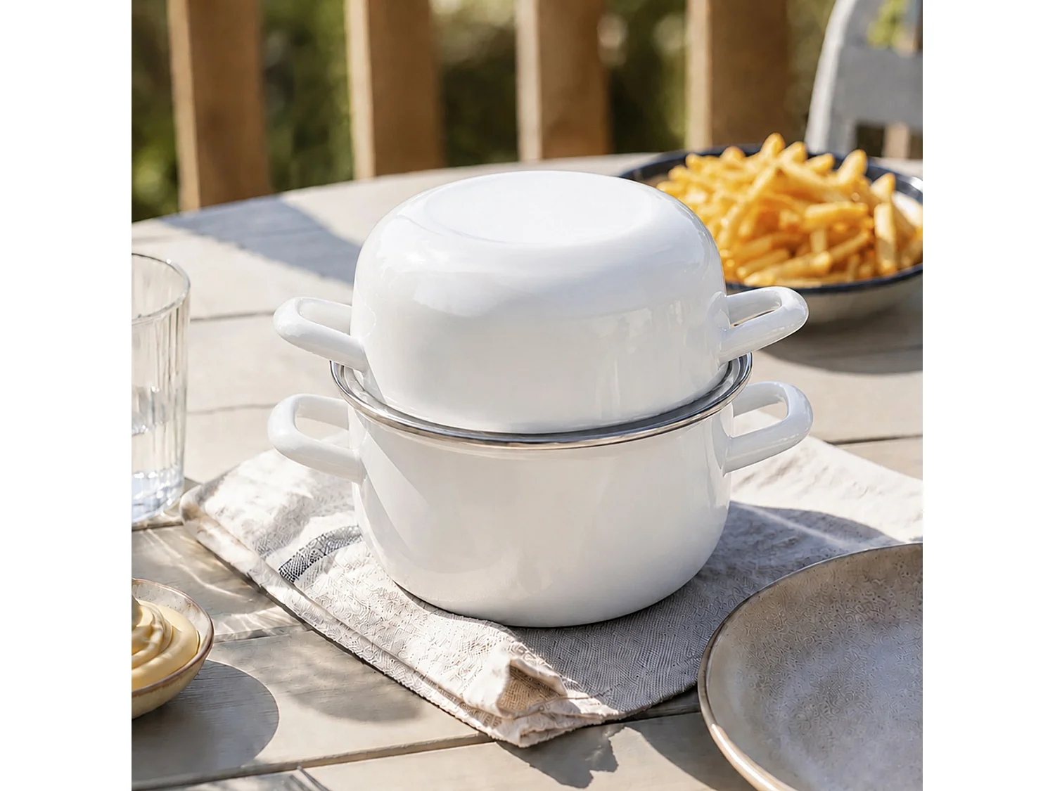 Menastyl - Marmite à Moules 16cm En Acier émaillé Blanc