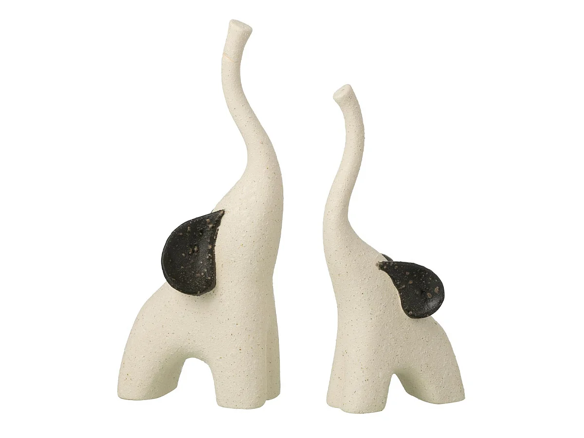 Lot de 2 Éléphants en Grès "Zane" 30cm Blanc Cassé