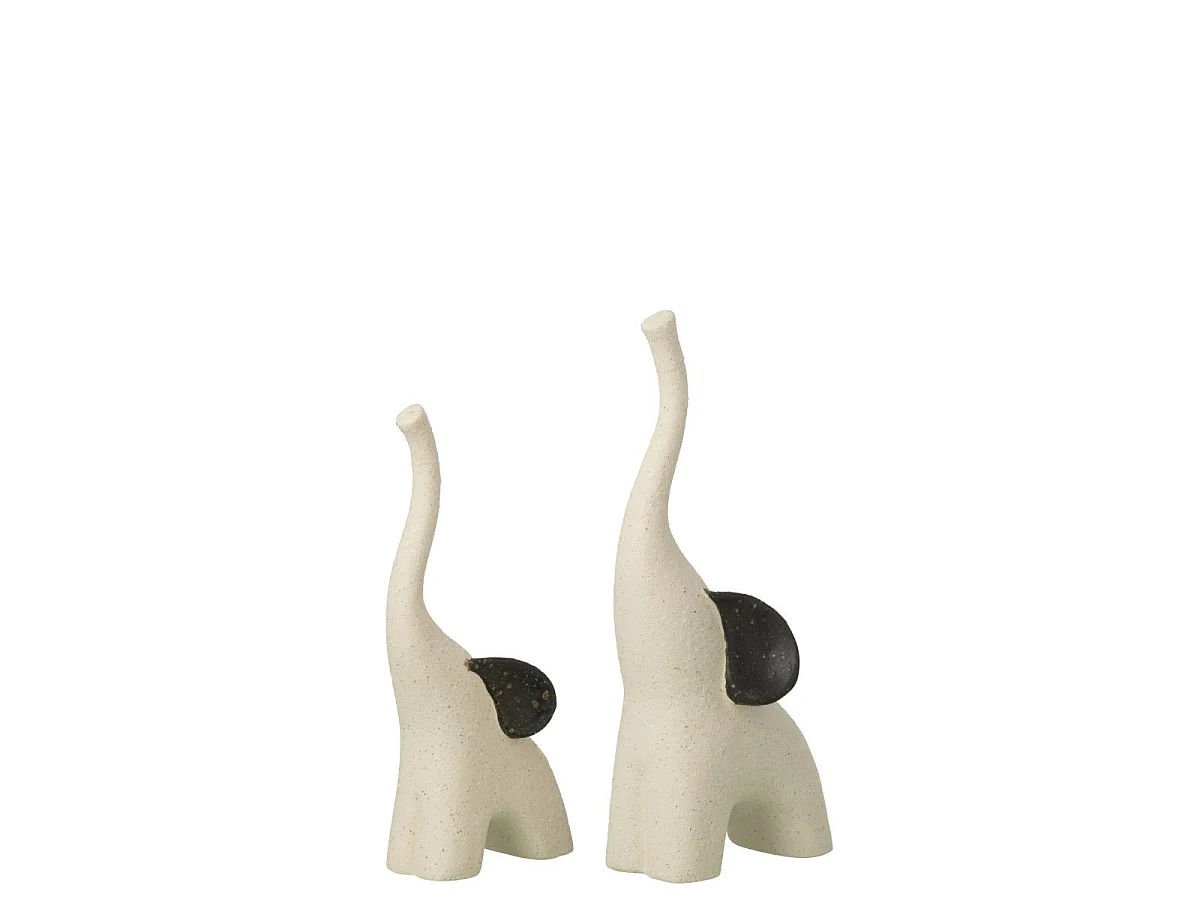 Lot de 2 Éléphants en Grès "Zane" 30cm Blanc Cassé