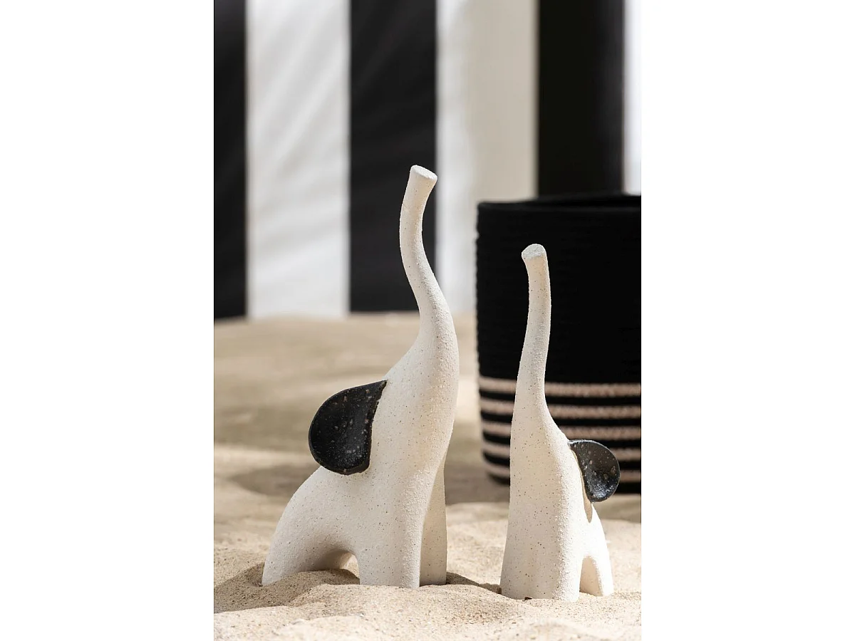Lot de 2 Éléphants en Grès "Zane" 30cm Blanc Cassé