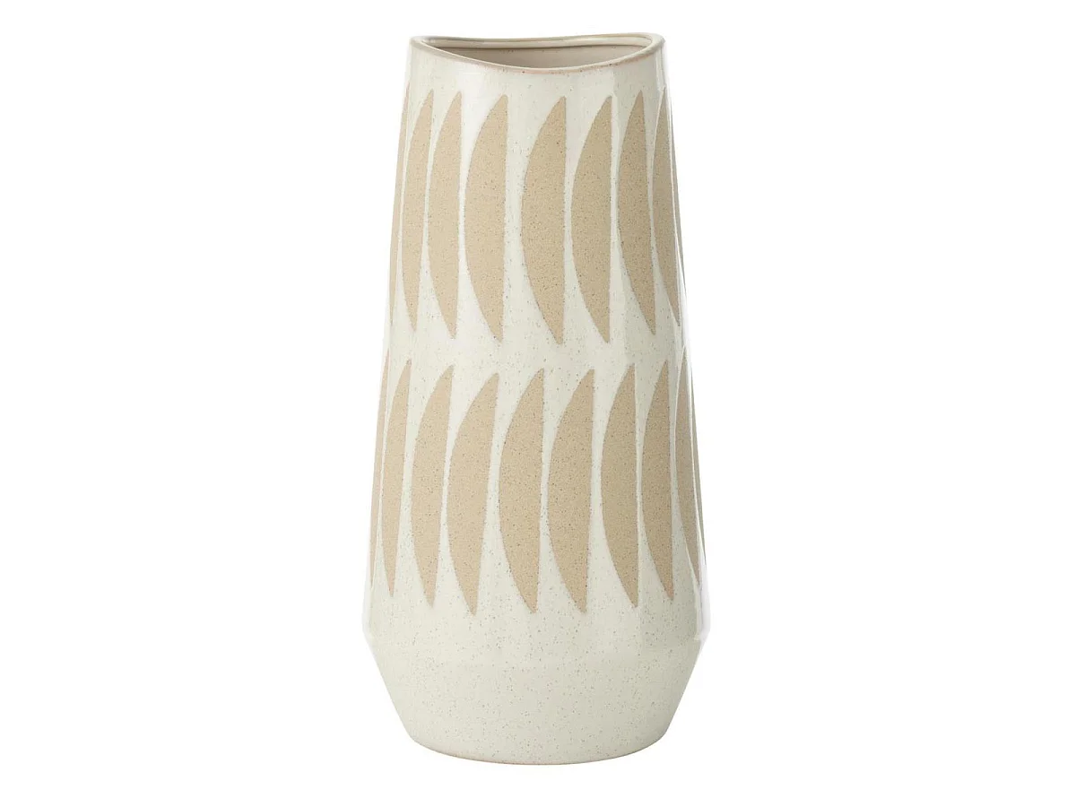 Vase Déco en Grès "Kai" 40cm Beige & Blanc