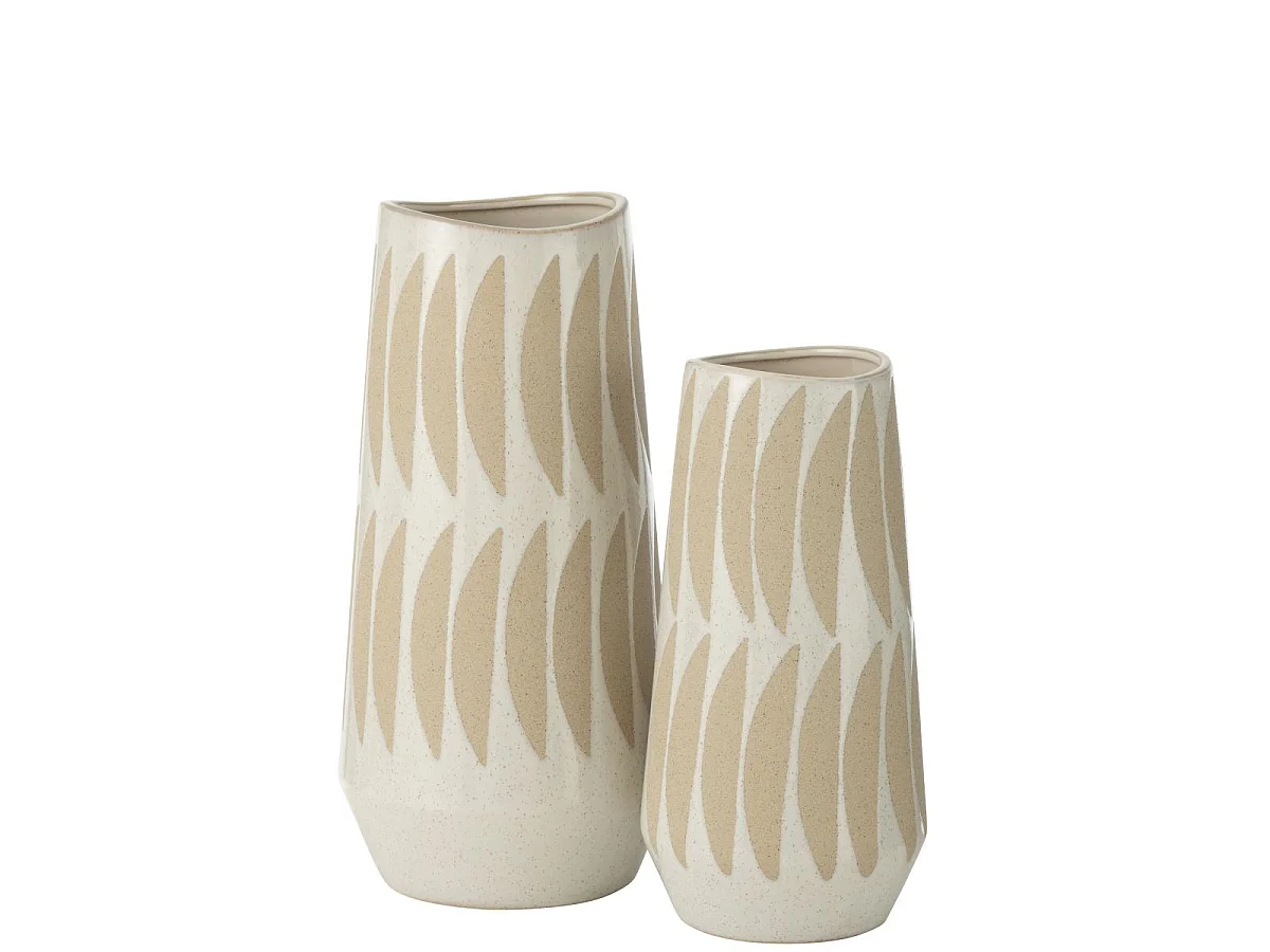 Vase Déco en Grès "Kai" 40cm Beige & Blanc