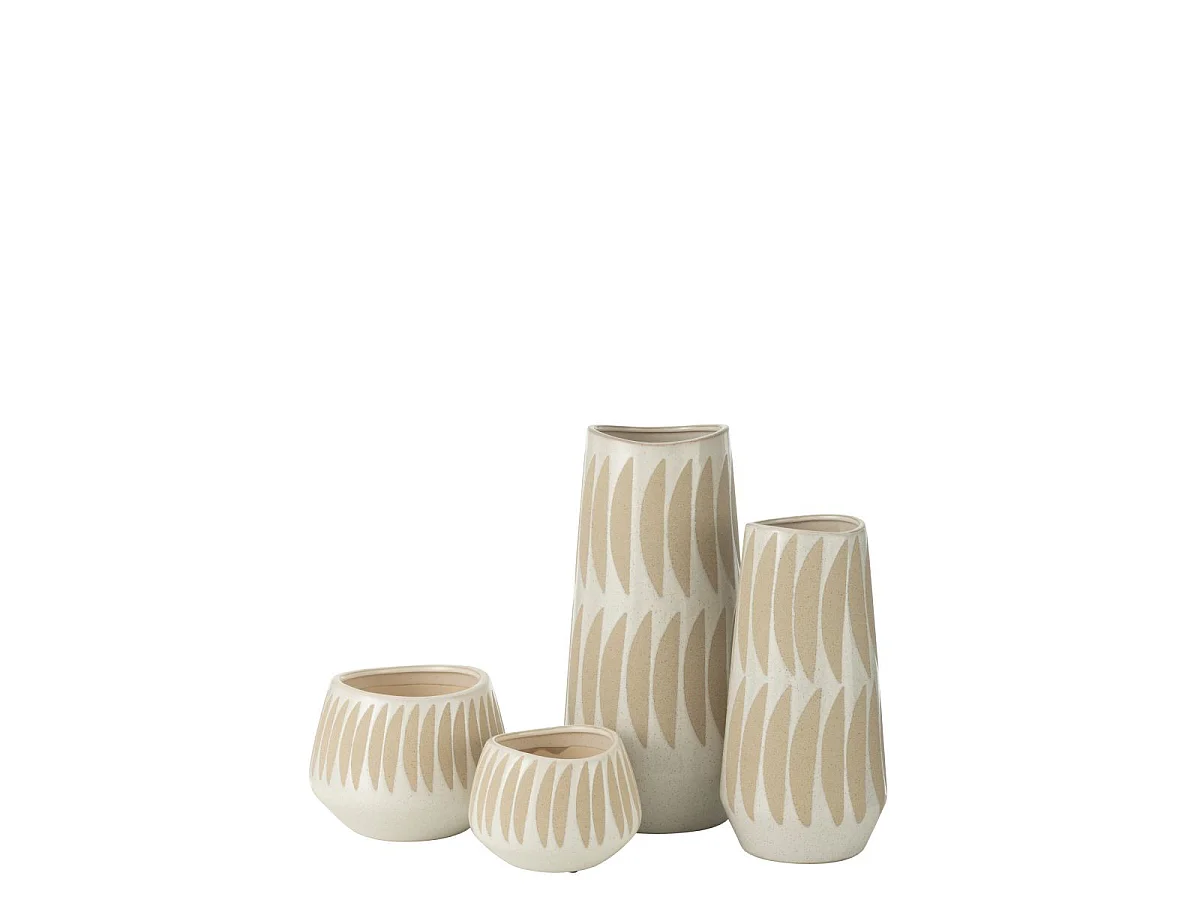 Vase Déco en Grès "Kai" 40cm Beige & Blanc
