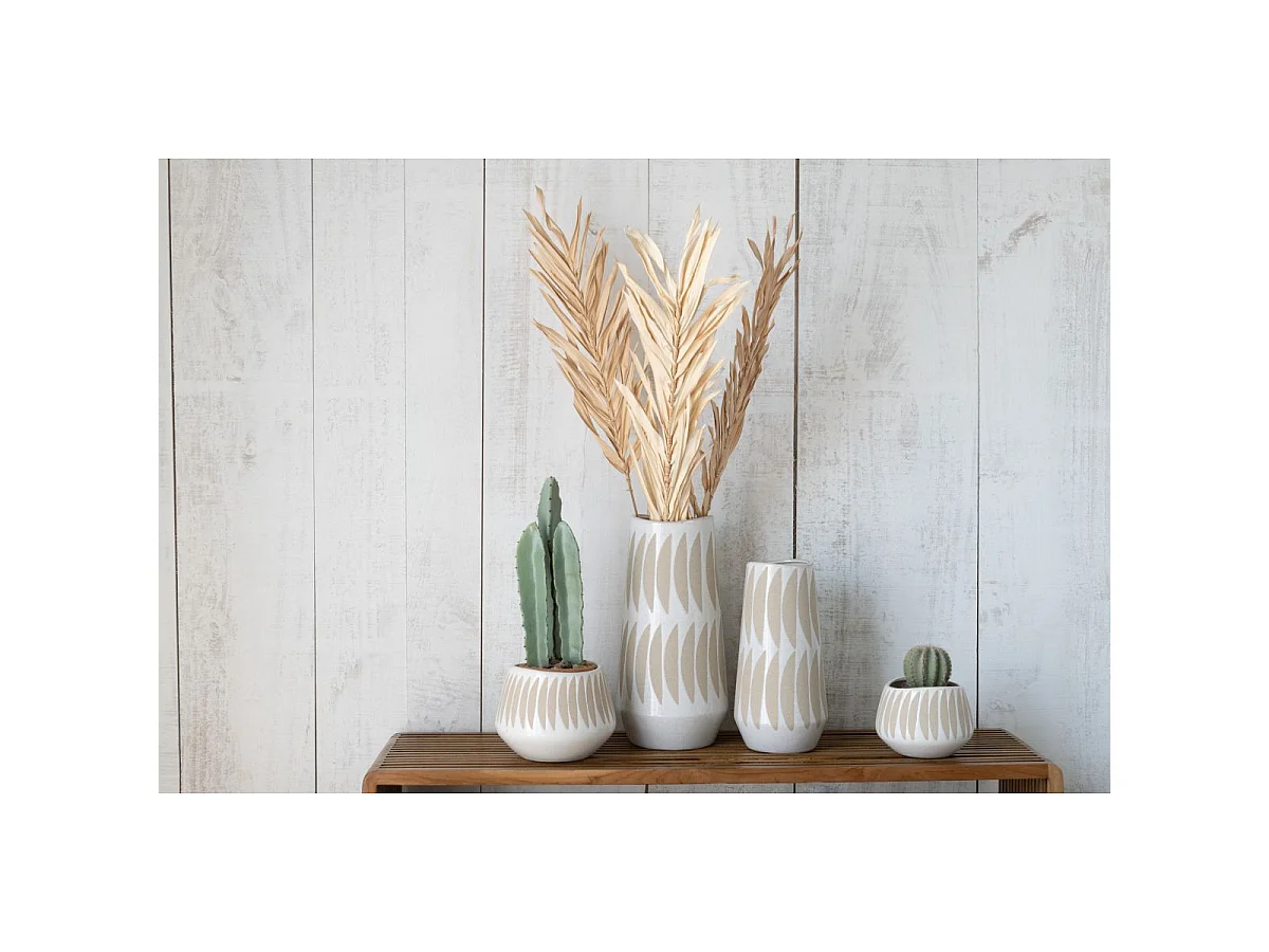 Vase Déco en Grès "Kai" 40cm Beige & Blanc