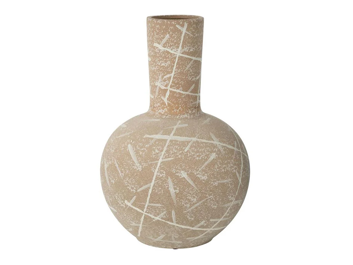 Vase Globe en Grès "Dune" 52cm Beige & Blanc