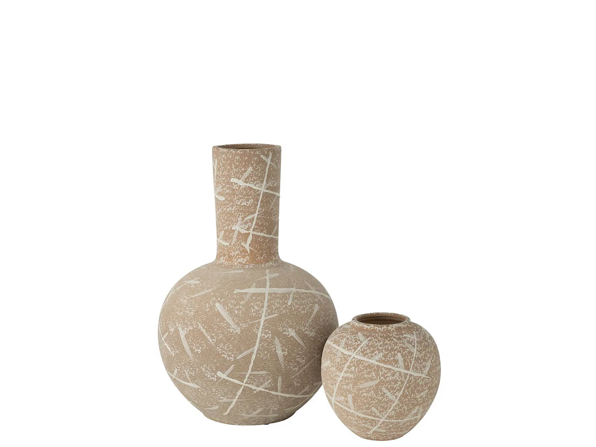 Vase Globe en Grès "Dune" 52cm Beige & Blanc
