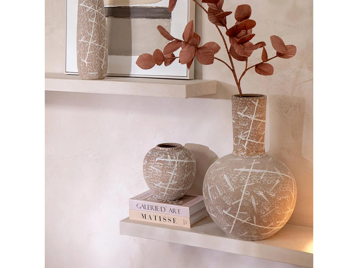Vase Globe en Grès "Dune" 52cm Beige & Blanc