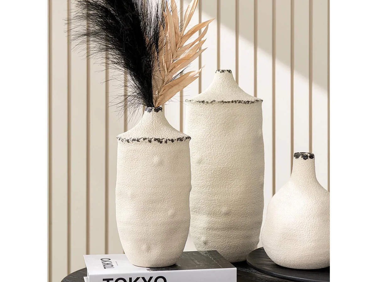 Vase Déco en Grès "Bay" 40cm Blanc
