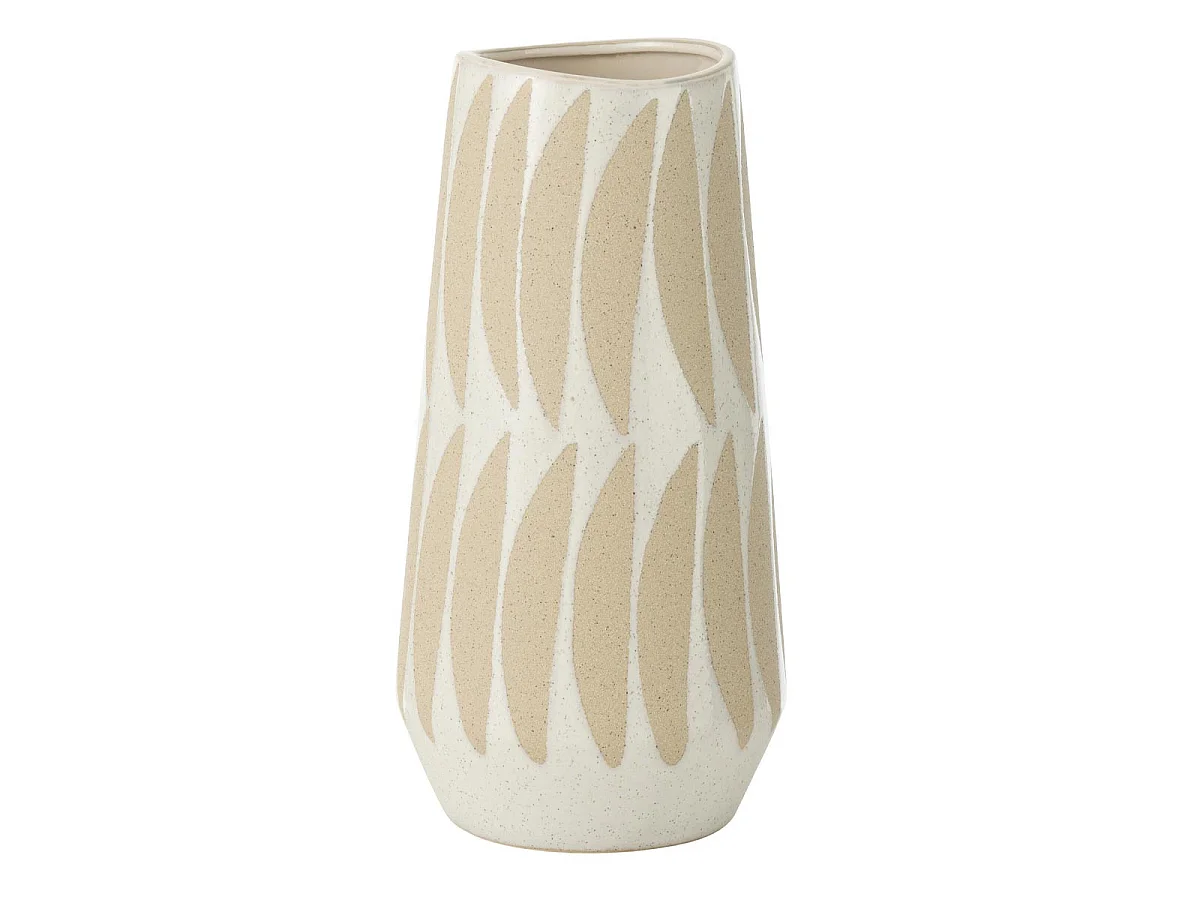 Vase Déco en Grès "Kai" 32cm Beige & Blanc