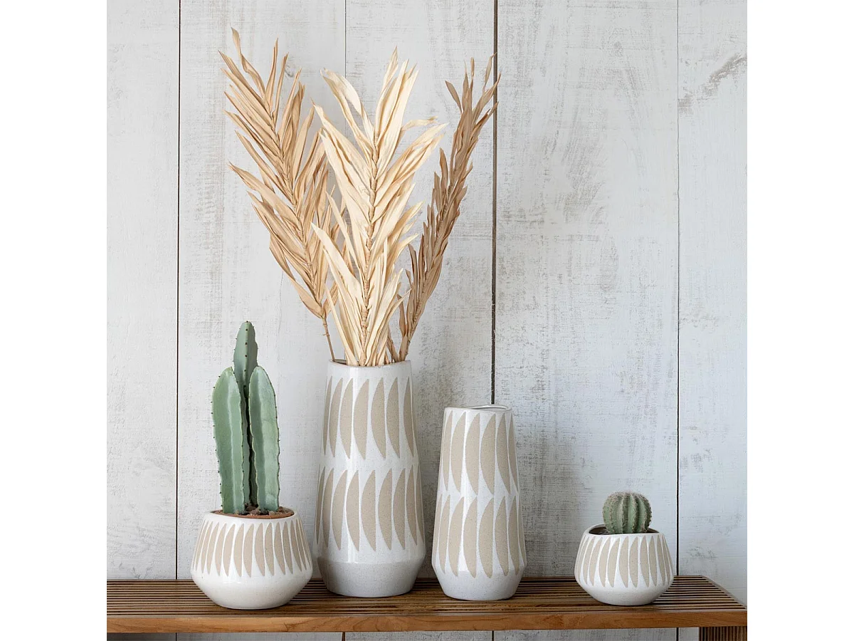 Vase Déco en Grès "Kai" 32cm Beige & Blanc