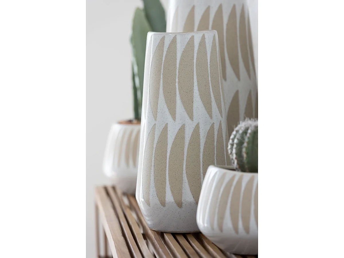 Vase Déco en Grès "Kai" 32cm Beige & Blanc