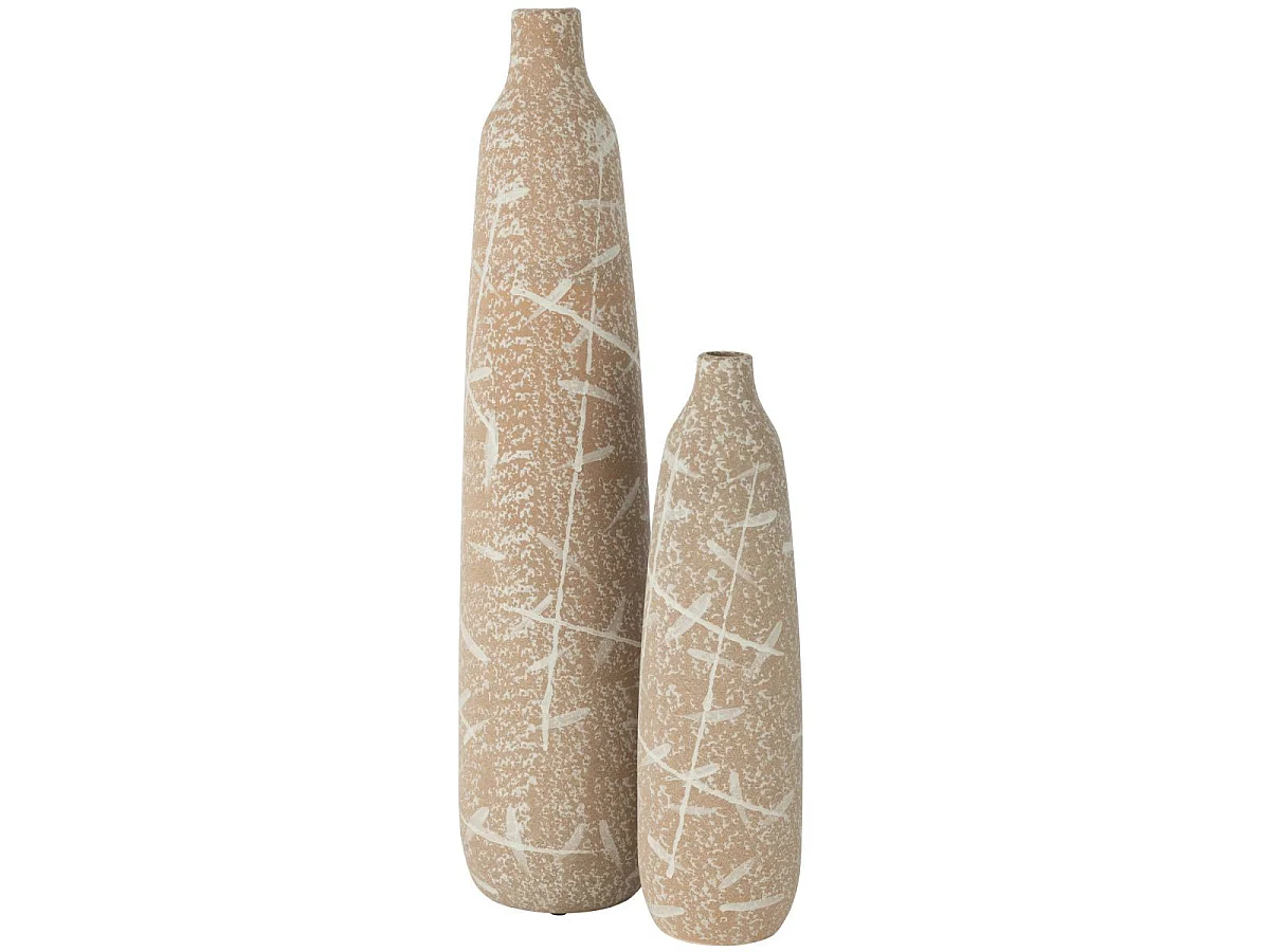 Vase Fin en Grès "Dune" 69cm Beige & Blanc