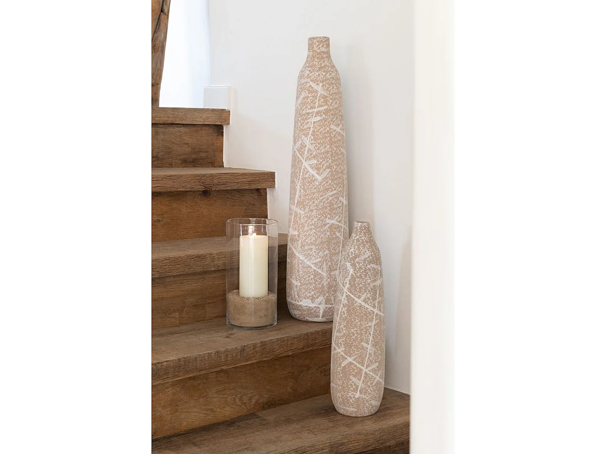 Vase Fin en Grès "Dune" 69cm Beige & Blanc