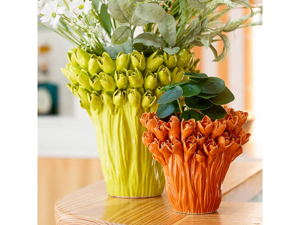 Vase Déco en Grès "Ambrosia" 19cm Orange