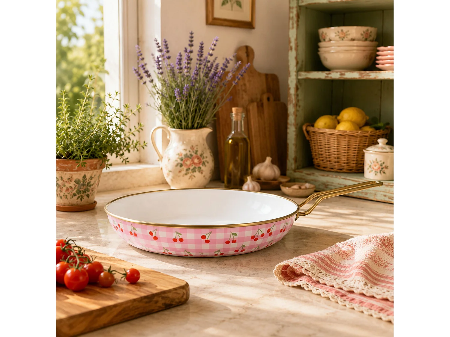 Menastyl - Poele Vichy Cerise 24cm En Acier émaillé