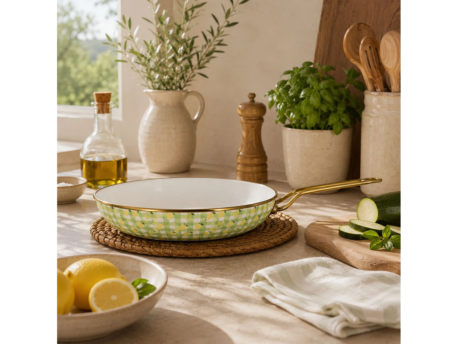 Menastyl - Poele Vichy Citron 24cm En Acier émaillé