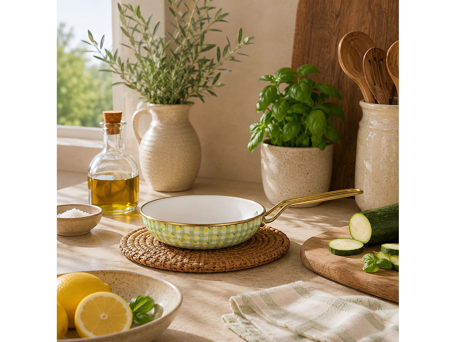 Menastyl - Poele Vichy Citron 20cm En Acier émaillé