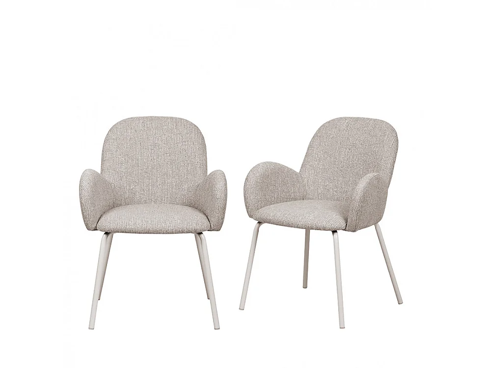 Théodore - Lot de 2 fauteuils de table en tissu et métal - Gris chiné