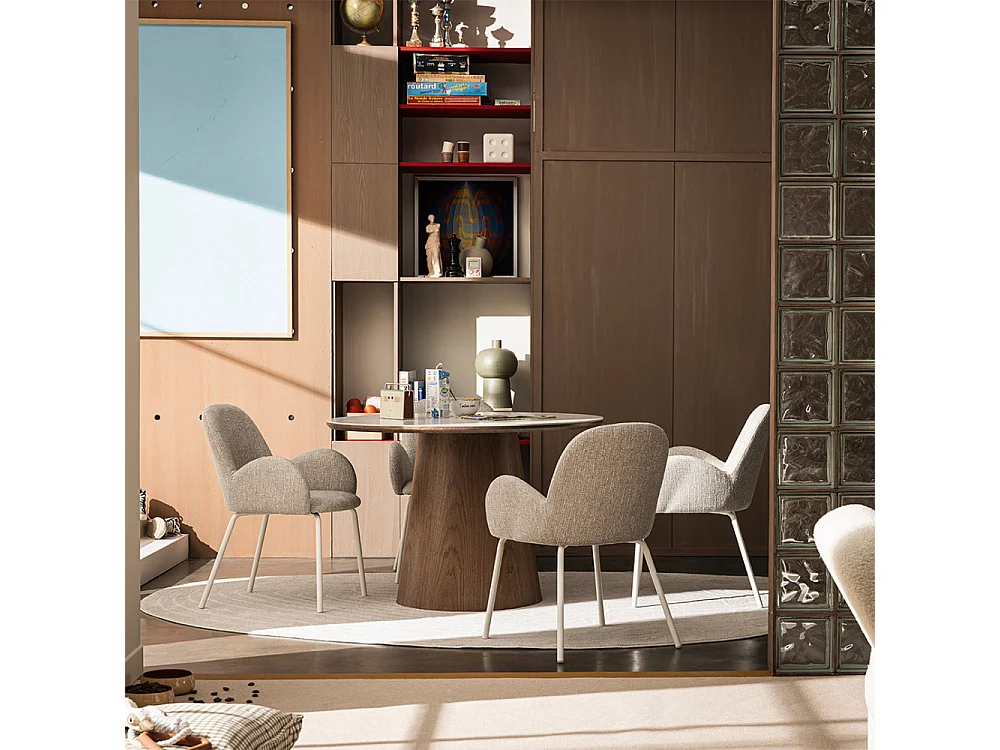 Théodore - Lot de 2 fauteuils de table en tissu et métal - Gris chiné