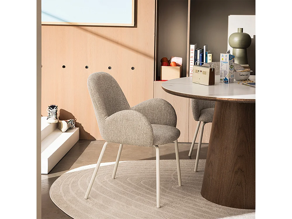 Théodore - Lot de 2 fauteuils de table en tissu et métal - Gris chiné