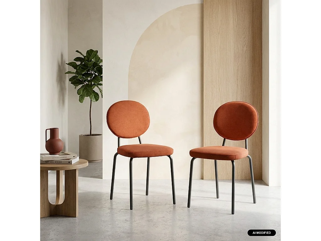 Silla vintage de metal y tela, set de 2 terracotta