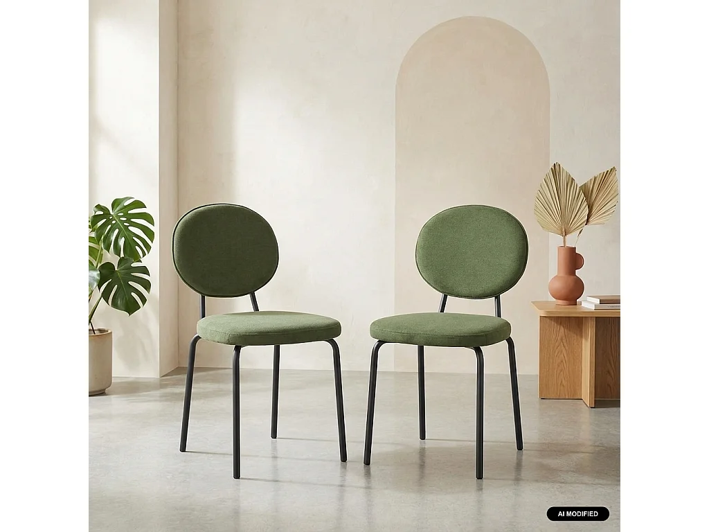 Silla vintage de metal y tela, set de 2 verde kaki