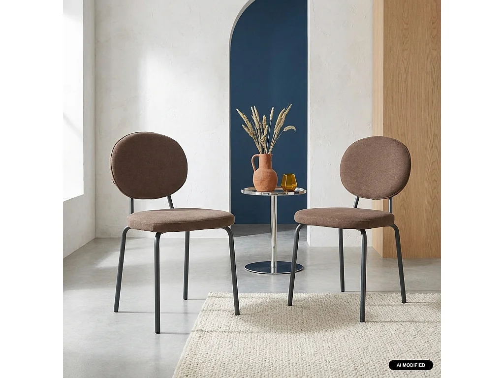 Silla vintage de metal y tela, set de 2 marrón