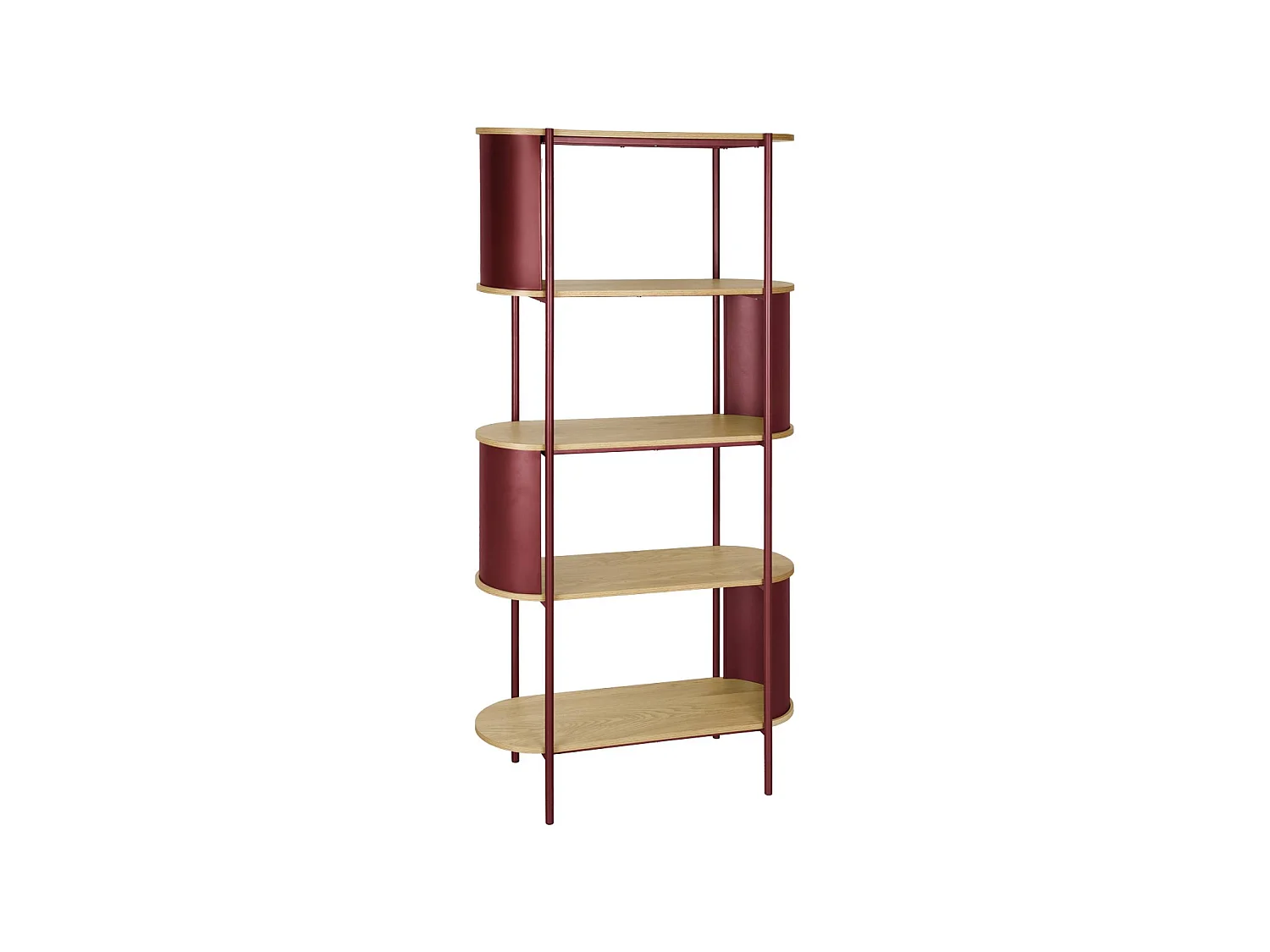 Libreria in metallo curvato e legno a 5 livelli, rosso