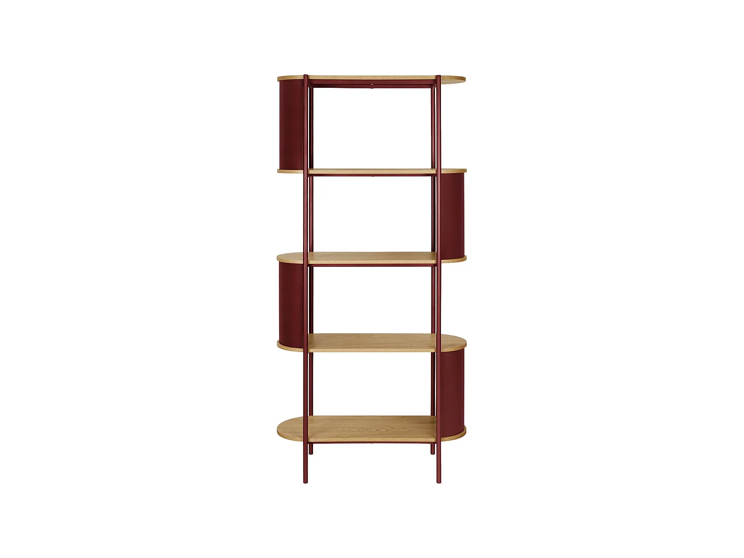 Libreria in metallo curvato e legno a 5 livelli, rosso