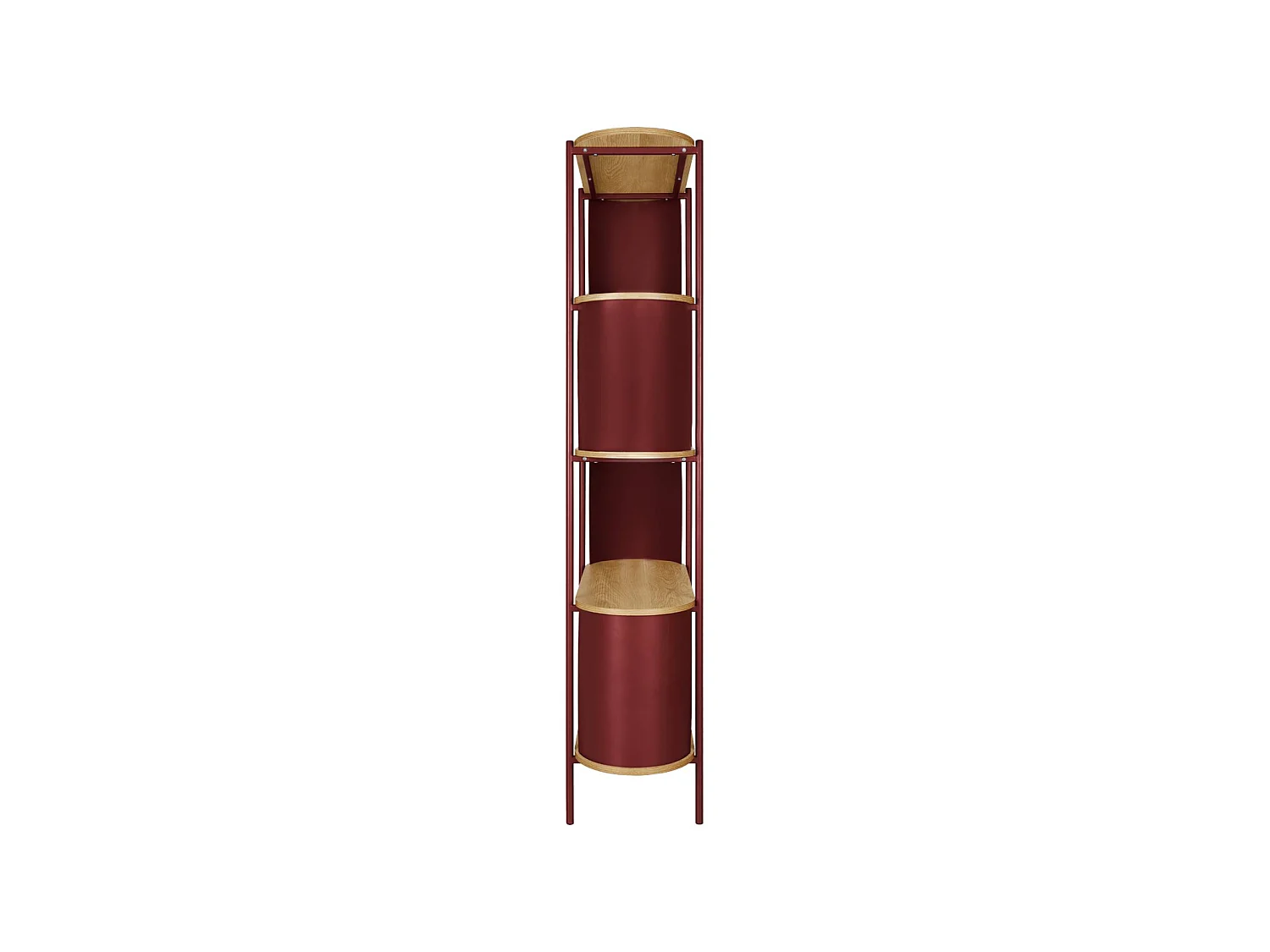 Libreria in metallo curvato e legno a 5 livelli, rosso