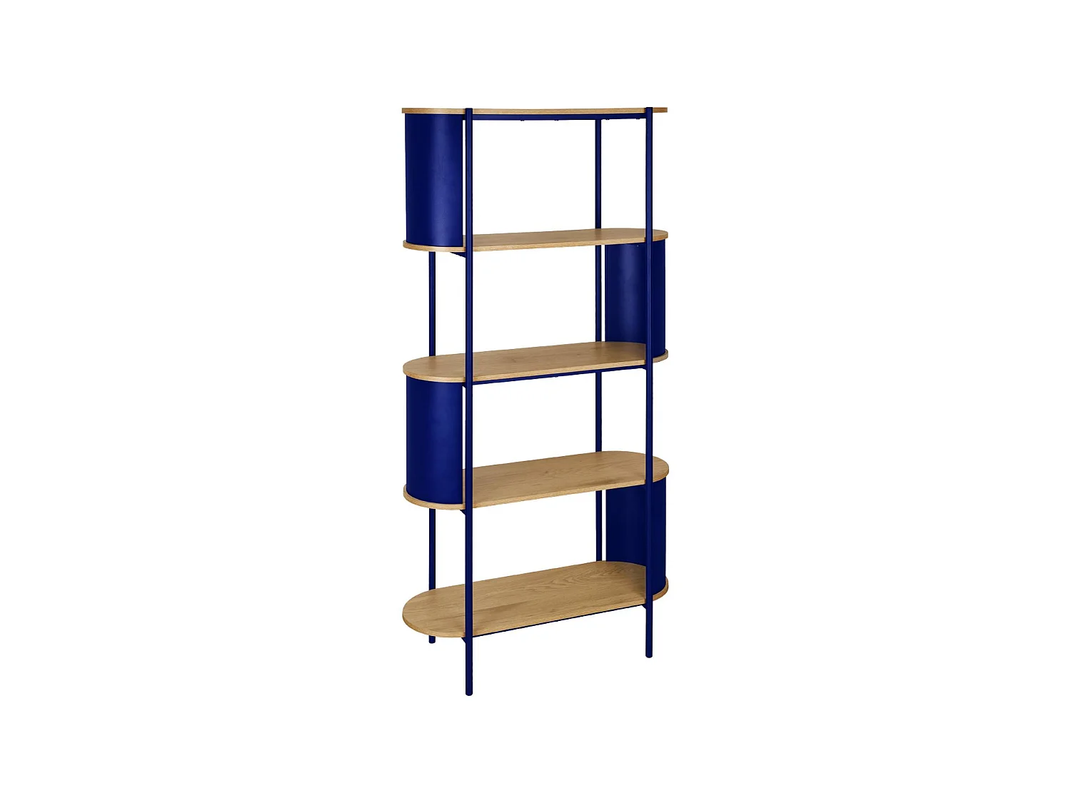 Libreria in metallo curvato e legno a 5 livelli, blu