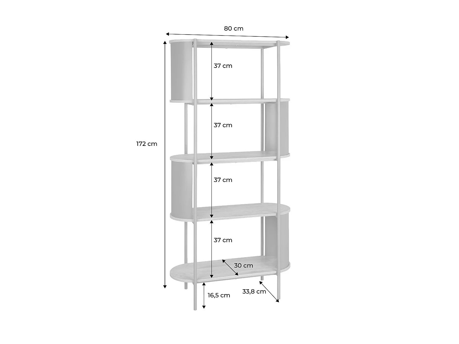 Libreria in metallo curvato e legno a 5 livelli, blu