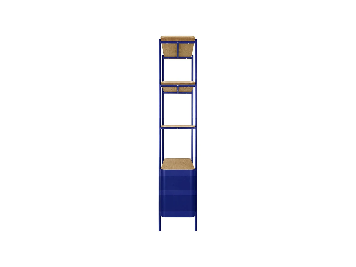 Libreria in metallo curvato e legno a 6 livelli, blu