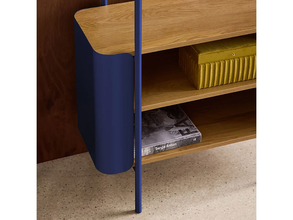Libreria in metallo curvato e legno a 6 livelli, blu