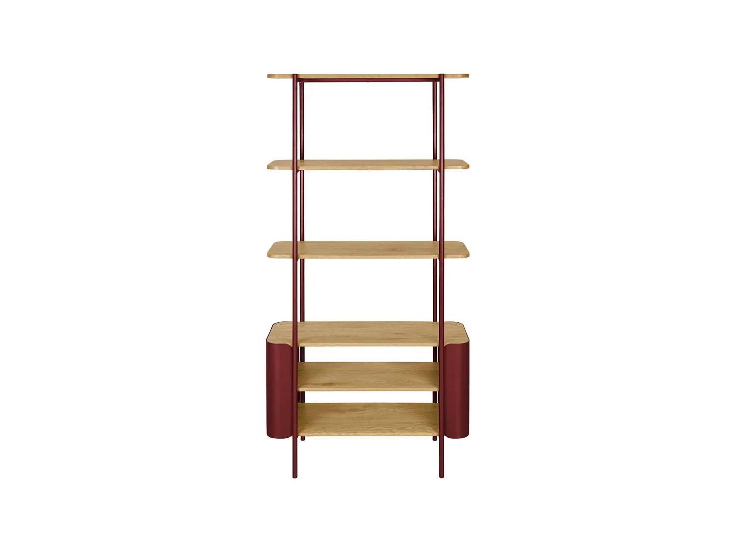 Libreria in metallo curvato e legno a 6 livelli, rosso