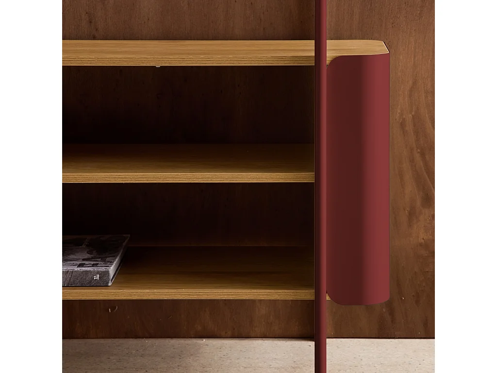Libreria in metallo curvato e legno a 6 livelli, rosso