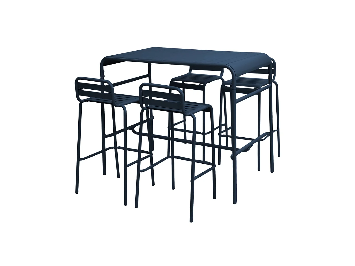 Set tavolo alto da giardino in acciaio con 4 sgabelli, 120cm, blu navy