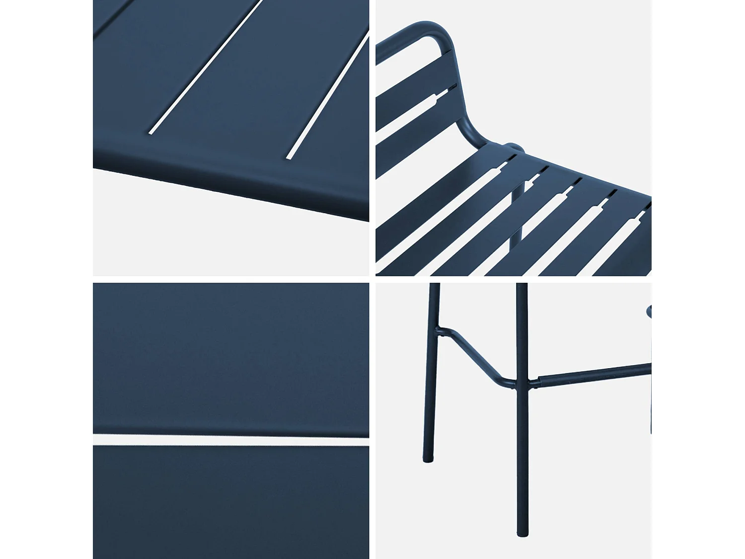 Set tavolo alto da giardino in acciaio con 4 sgabelli, 120cm, blu navy