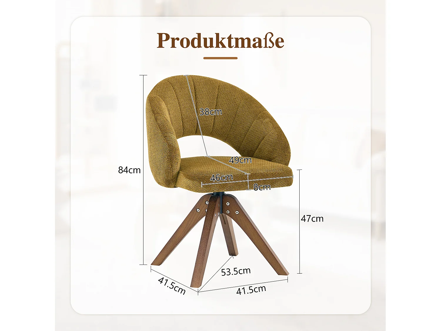 Lot de 2 chaises de salle à manger pivotantes en tissu texturé gingembre avec pieds en bois massif noyer